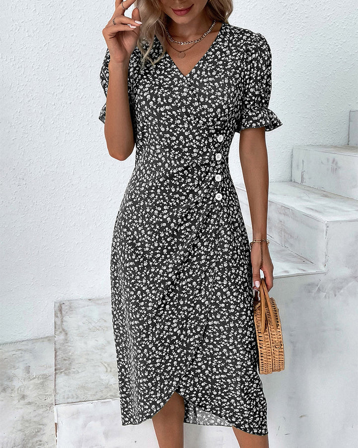 Rosa | Stylish Floral Print V-Neck Wrap Dress