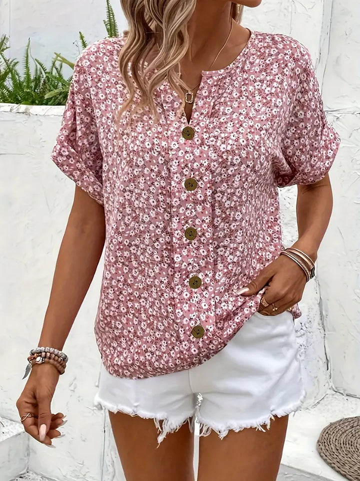 Wolena | Effortless Floral Button-Up Top for Women