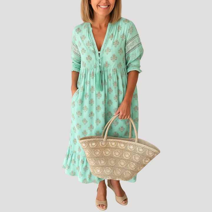 Alin | Boho Beach Midi Dress with Pockets