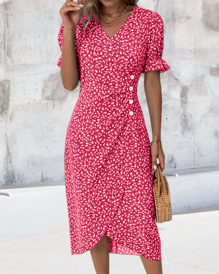 Rosa | Stylish Floral Print V-Neck Wrap Dress