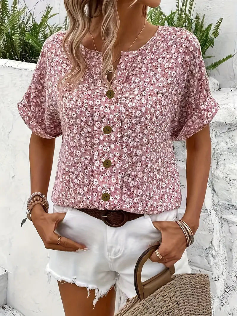 Wolena | Effortless Floral Button-Up Top for Women
