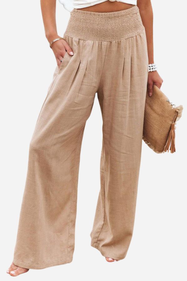 Pam | High-Waisted Smocked Waist Trousers - Lightweight & Flowing Fit