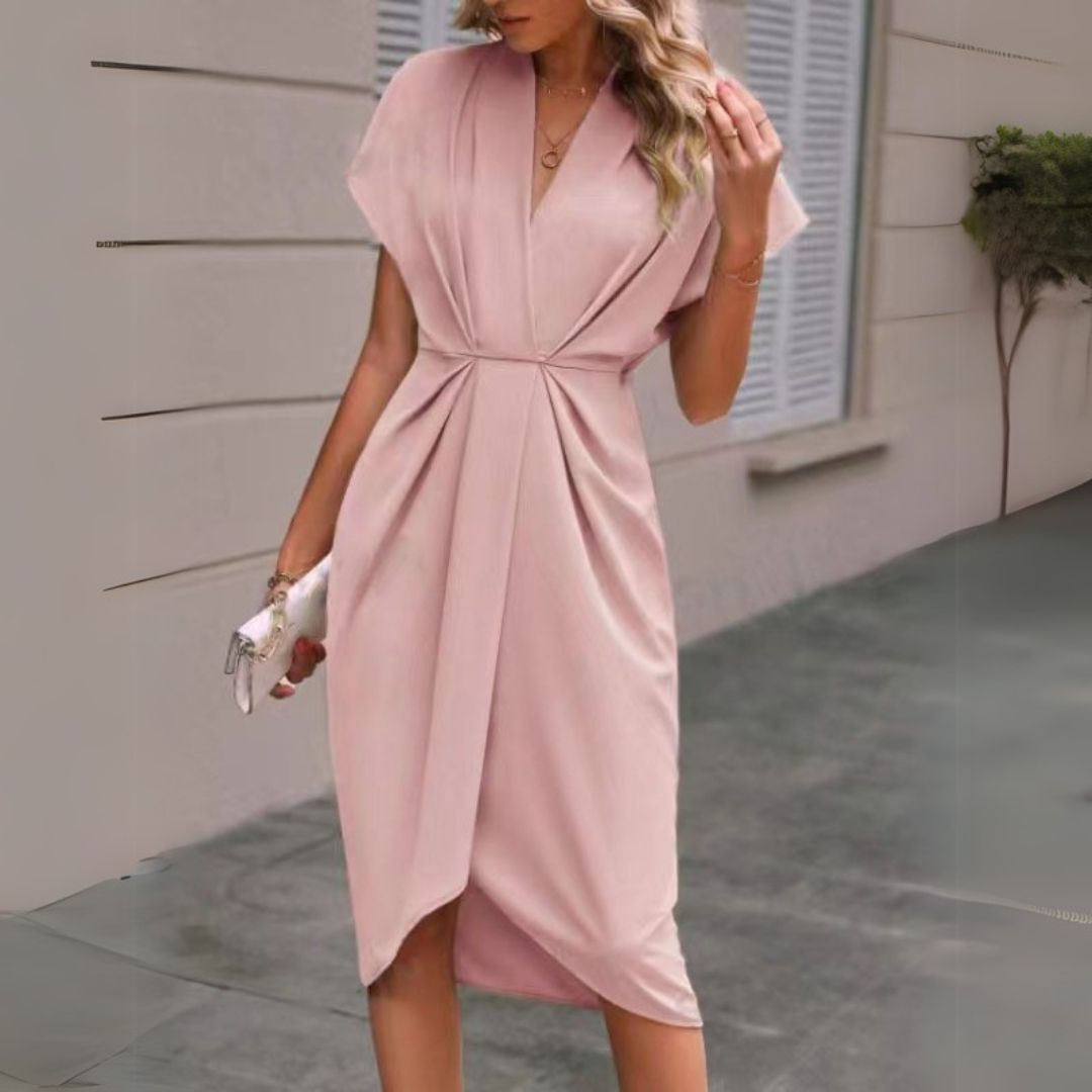 Denise | Elegant Draped Midi Dress for Women