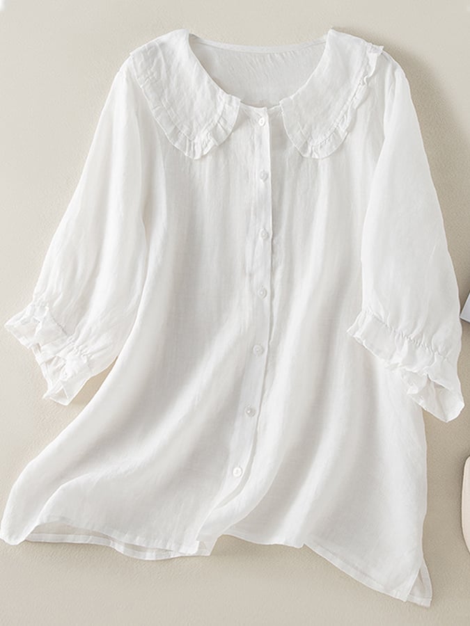 Lillian | Women's Stylish Cotton Loose Ruffled Neck Shirt