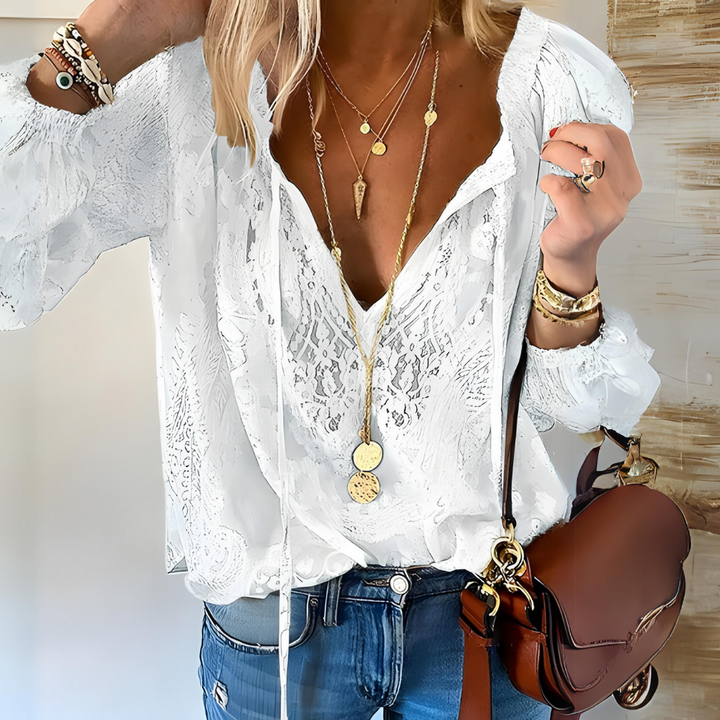 Kelly | Elegant Boho Blouse with Cutout Neckline