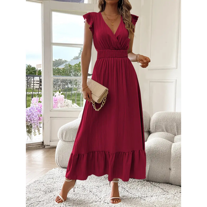 AVALERI™ - Elegant Shirred V-Neck Summer Maxi Dress