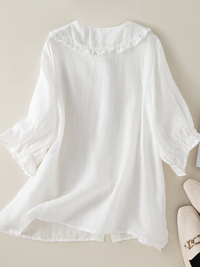 Lillian | Women's Stylish Cotton Loose Ruffled Neck Shirt