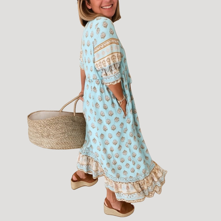 Alin | Boho Beach Midi Dress with Pockets