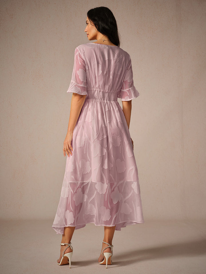 Kyla | Elegant Midi Dress with Flutter Sleeves and Lace Detailing