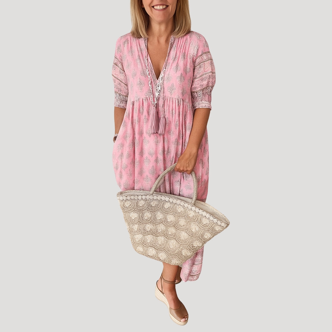 Alin | Boho Beach Midi Dress with Pockets