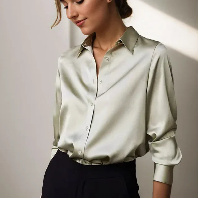 Olive | Elegant Fit Blouse with Soft Sheen
