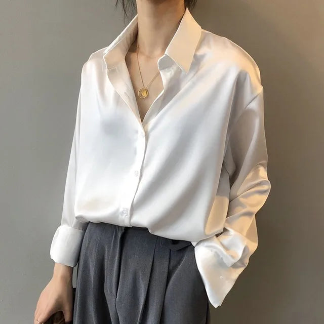 Olive | Elegant Fit Blouse with Soft Sheen