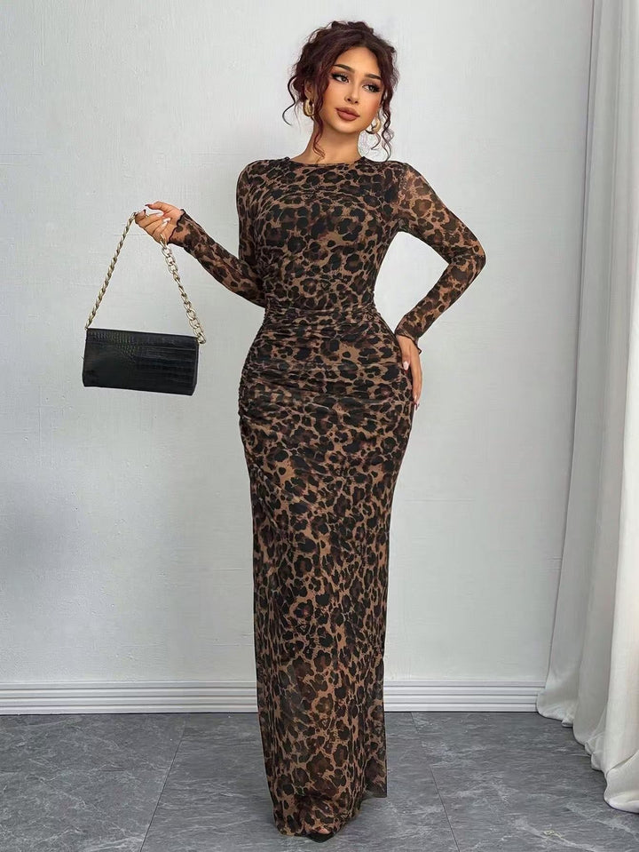 TORINA™ - Comfy Printed Long Sleeve Round Neck Bodycon Maxi Dress