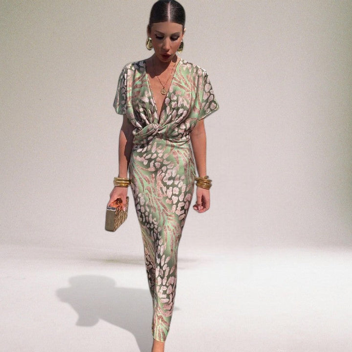 Domenica | Elegant Maxi Dress with Unique V-neck for Women