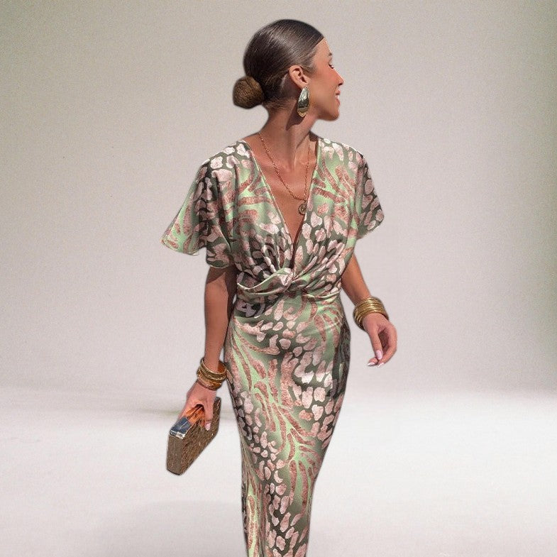 Domenica | Elegant Maxi Dress with Unique V-neck for Women