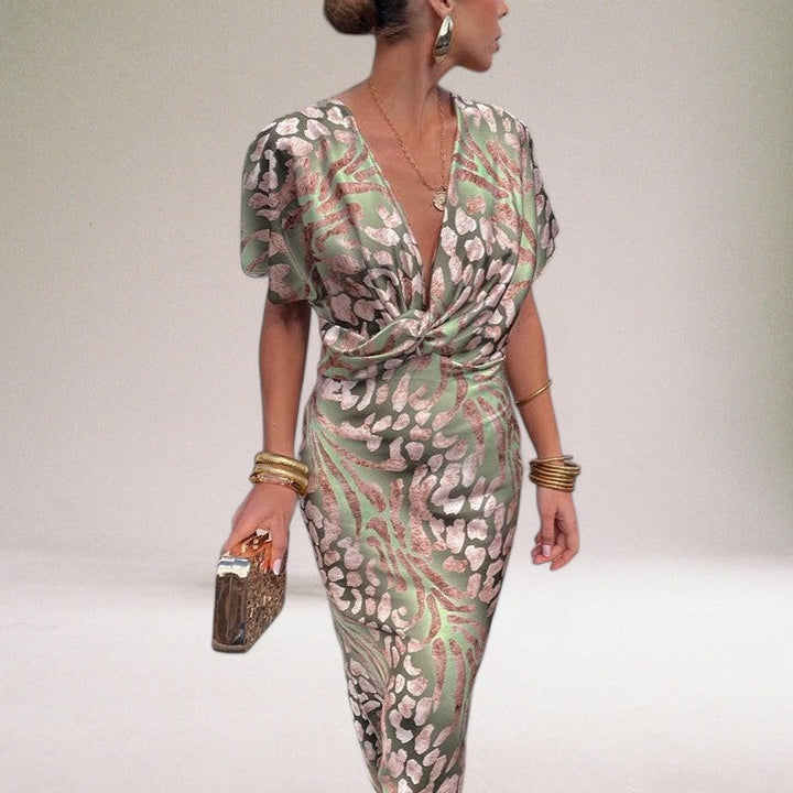 Domenica | Elegant Maxi Dress with Unique V-neck for Women