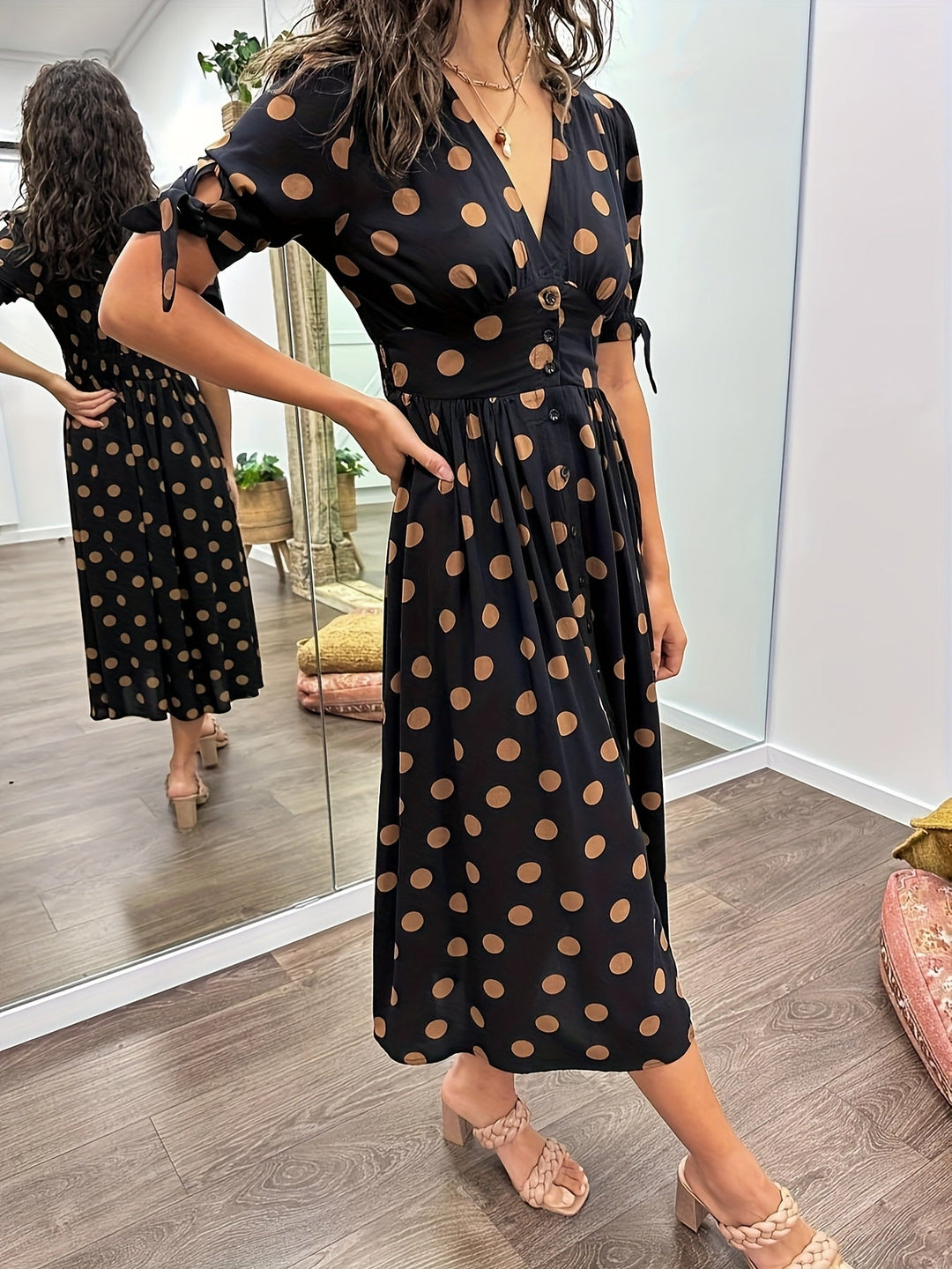 Jade | Chic Polka Dot Midi Dress for Every Occasion