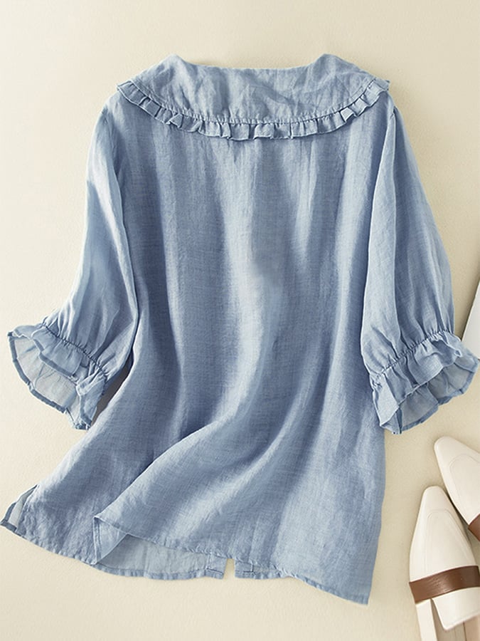 Lillian | Women's Stylish Cotton Loose Ruffled Neck Shirt