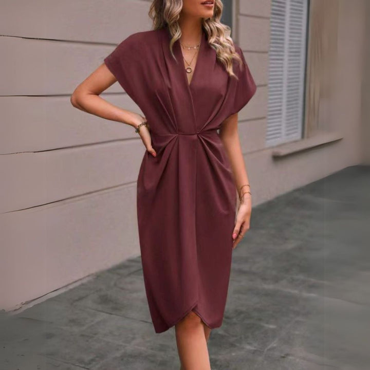 Denise | Elegant Draped Midi Dress for Women